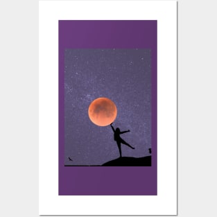 Galaxy and Moon Oneness Violet Graphic Posters and Art